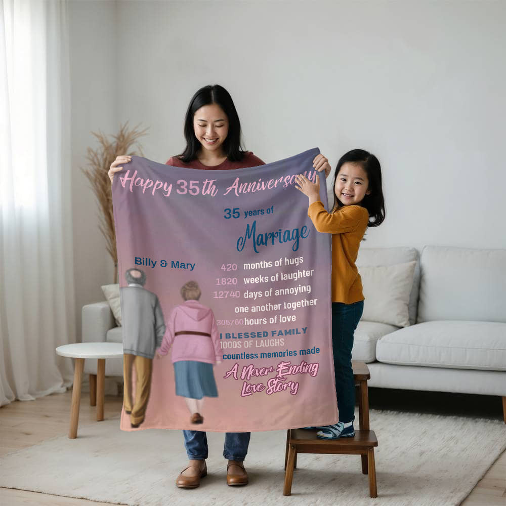 A Personalized Anniversary Older Couple Sherpa or Fleece Blanket