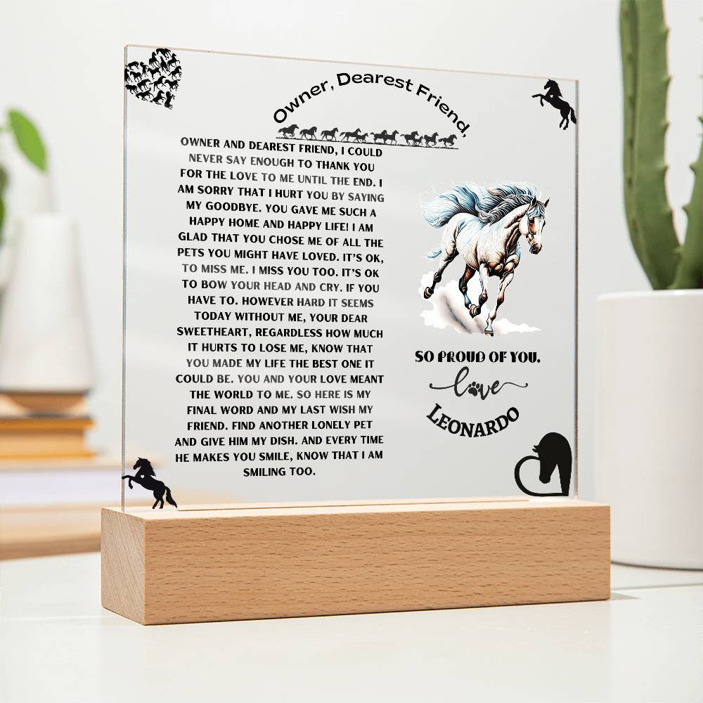 Personalized Horse Memorial Gift • Horse Photo Name Remembrance Acrylic Plaque Sympathy Gift Pet Lovers, Rainbow Bridge Horse Loss Gifts