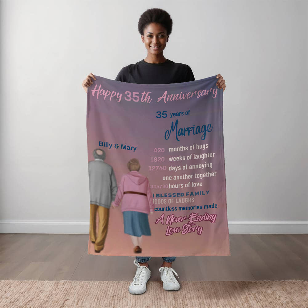 A Personalized Anniversary Older Couple Sherpa or Fleece Blanket