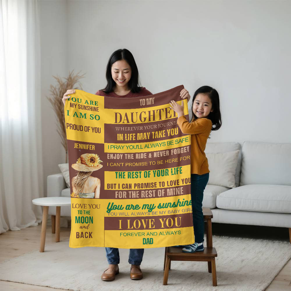 A Blanker for My Daughter from Dad. Yellow brown, Sherpa or Fleece