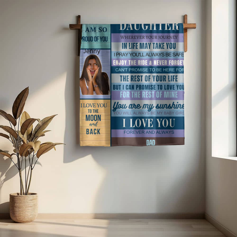 A Daughter from Dad photo name heirloom, sherpa or fleece blanket blue
