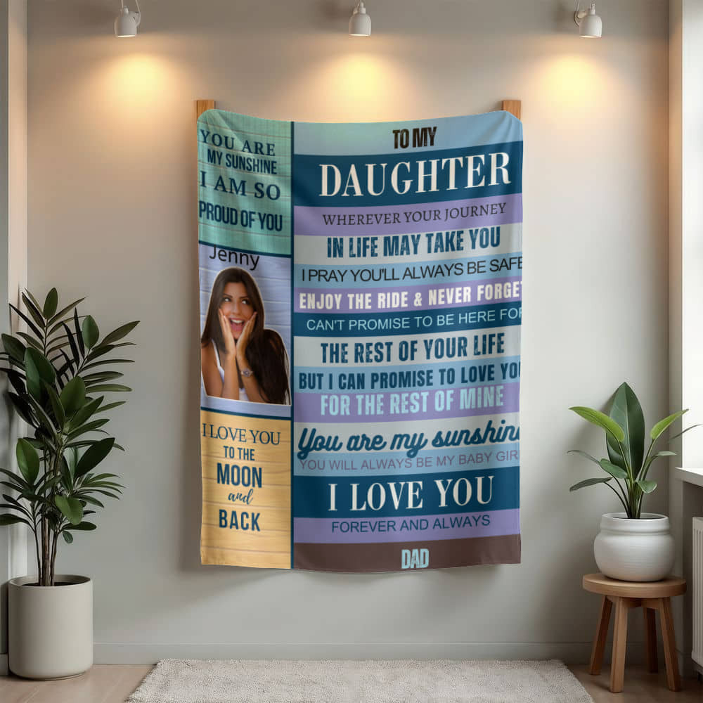 A Daughter from Dad photo name heirloom, sherpa or fleece blanket blue