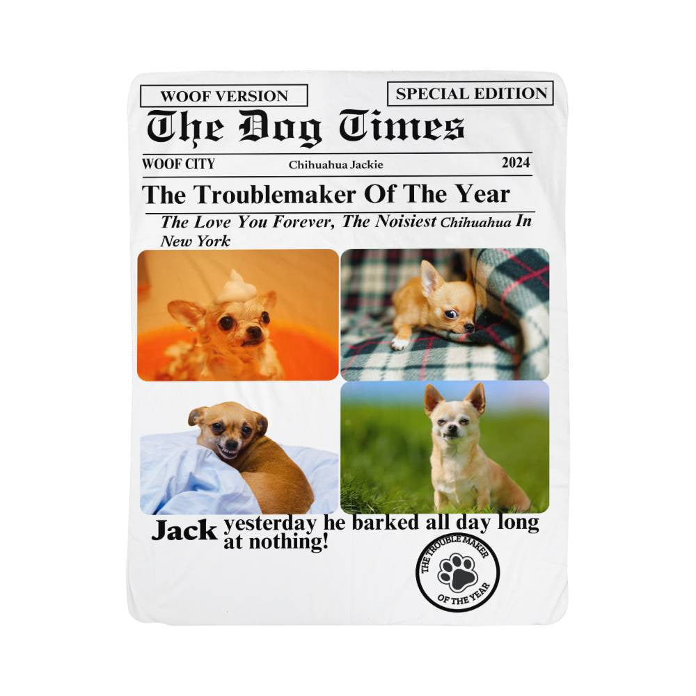 A Personalized Five Photos Newspaper Dog Sherpa or Fleece Blanket