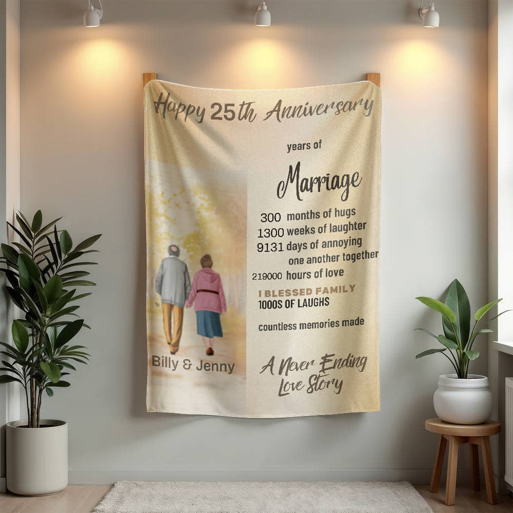 A Personalized Anniversary Old Couple Sherpa or Fleece Blanket
