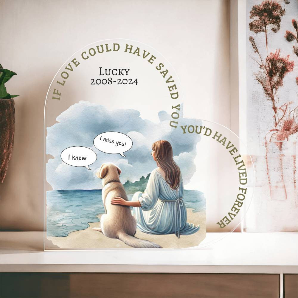 A Dog Memorial Acrylic Heart Shaped Plaque - sitting together
