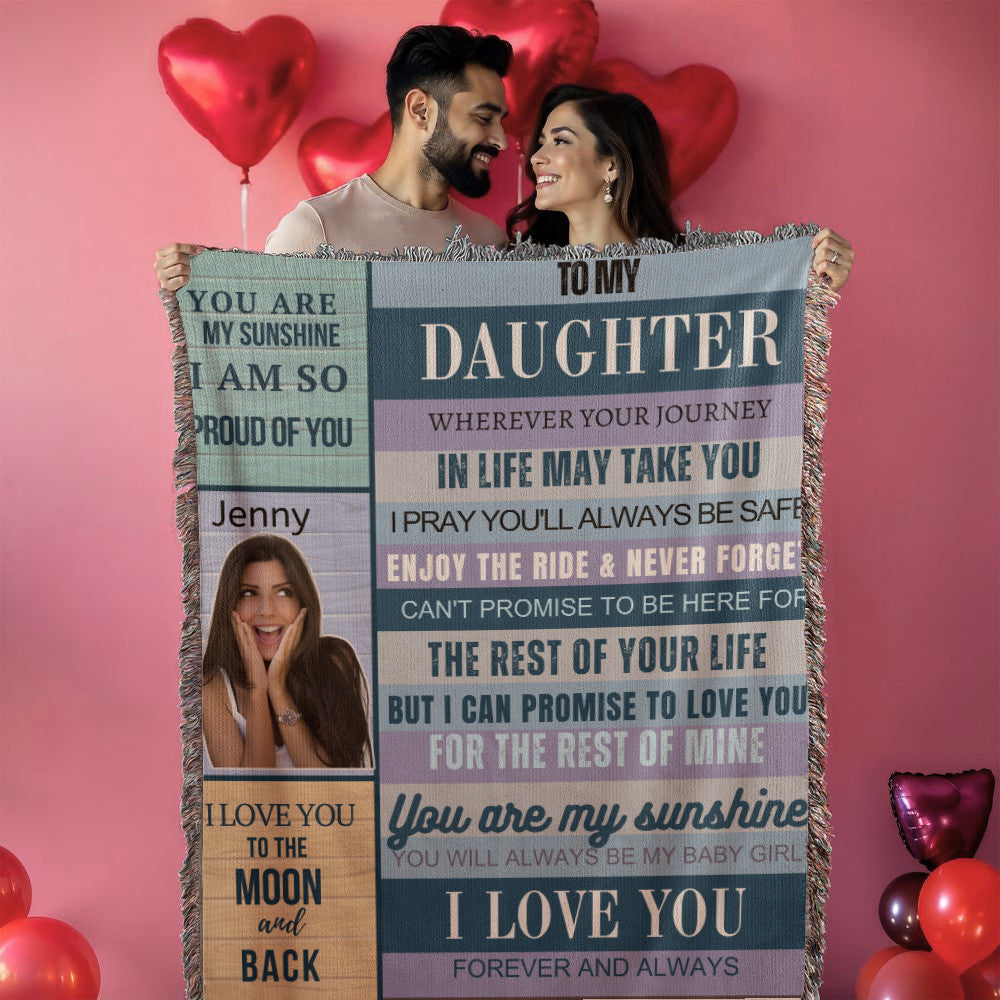 A Daughter from Dad photo name heirloom, sherpa or fleece blanket blue