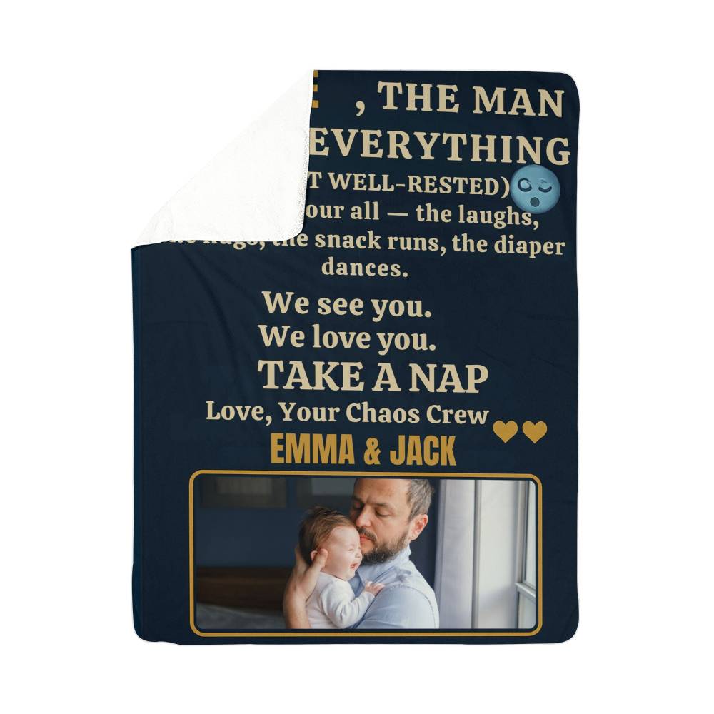 Custom Fleece Sherpa Woven Love Blanket for a New Dad