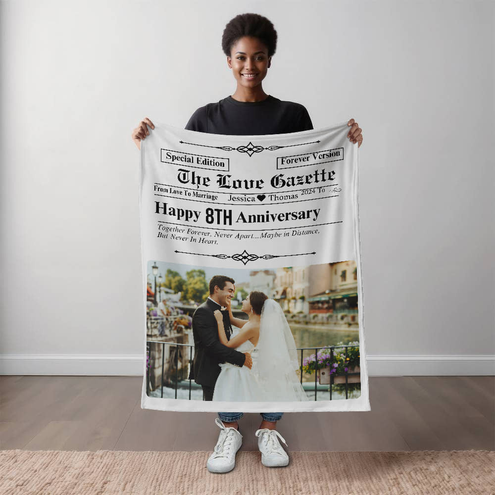 A Personalized Newspaper Love Sherpa or Fleece Blanket