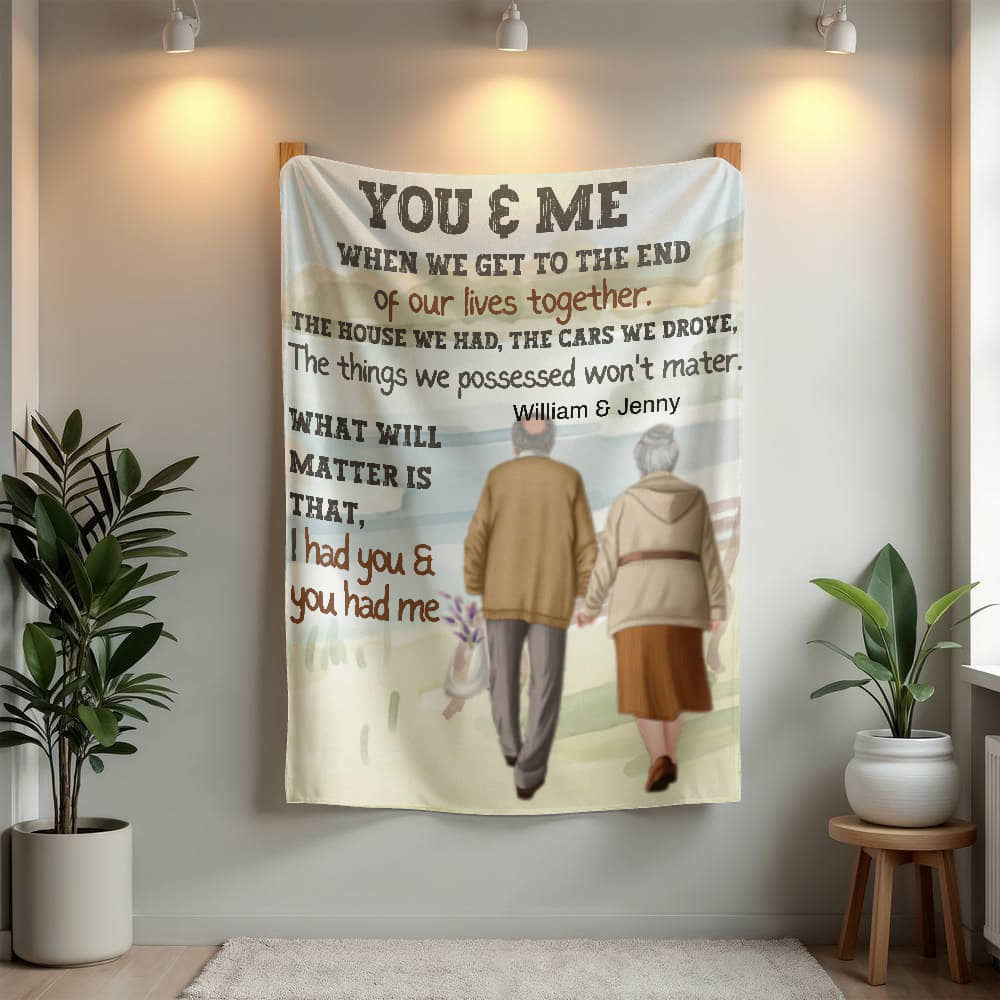 A Personalized Old Couple Sherpa or Fleece Blanket