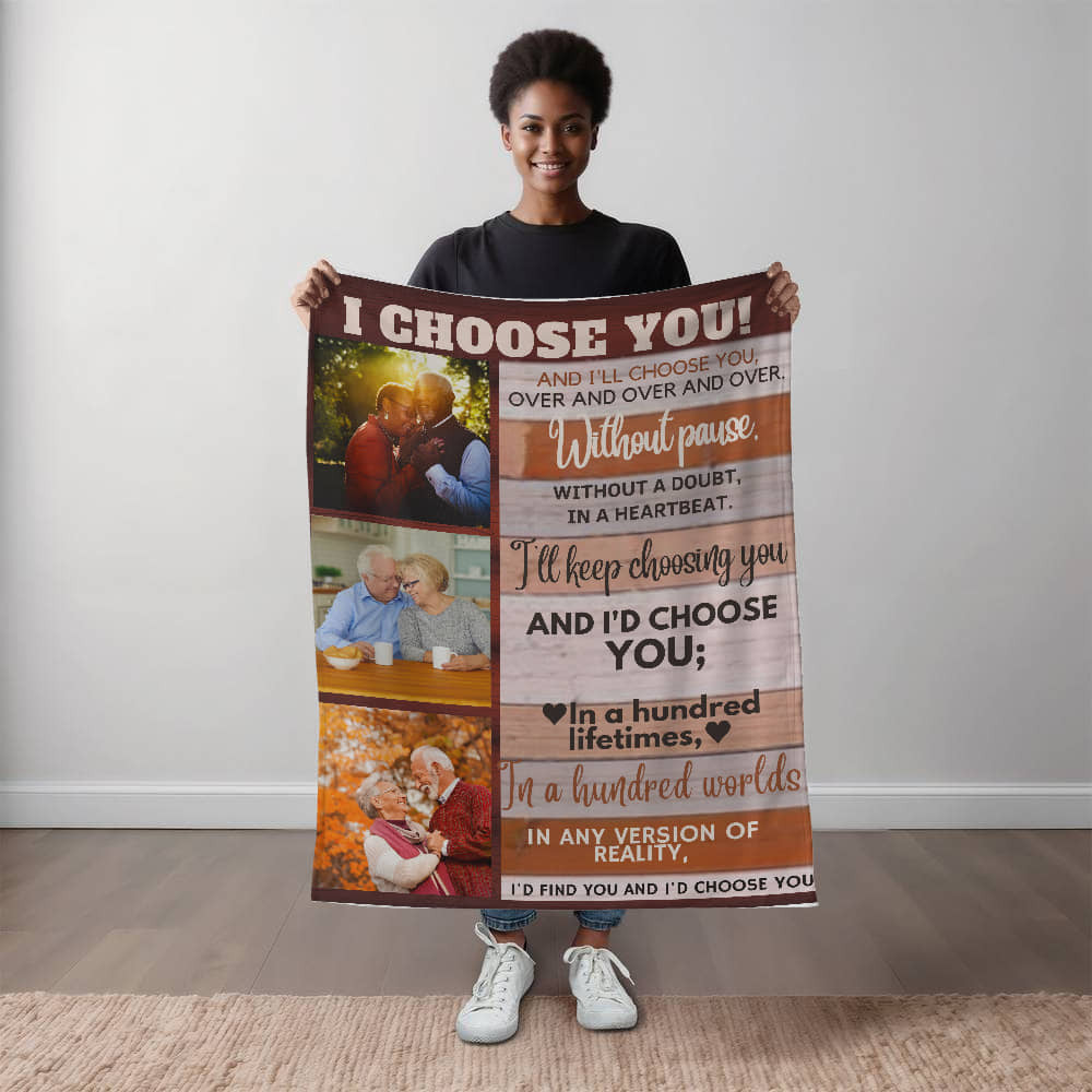 A Photo Personalized I Choose You Sherpa or Fleece Blanket for Older Couple