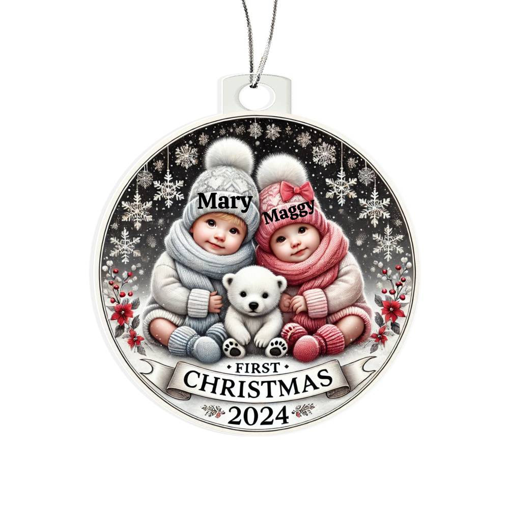 Custom Ornament For Twin Girls First Christmas Personalized Babies Names Year Holiday Tree Decor Keepsake Family Celebration Twins Gift