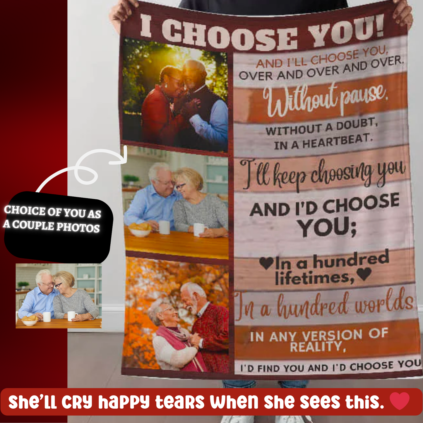 A Photo Personalized I Choose You Sherpa or Fleece Blanket for Older Couple