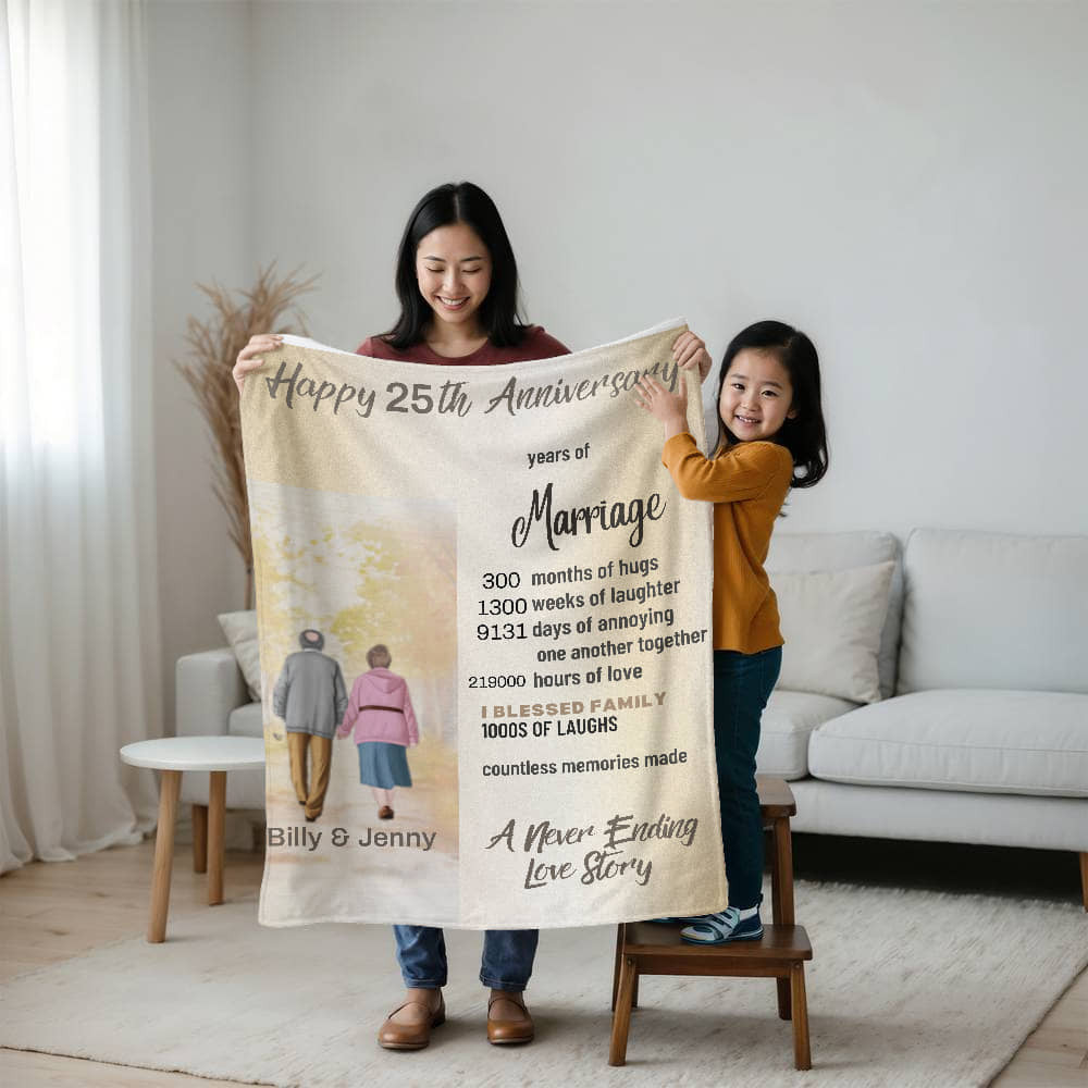A Personalized Anniversary Old Couple Sherpa or Fleece Blanket