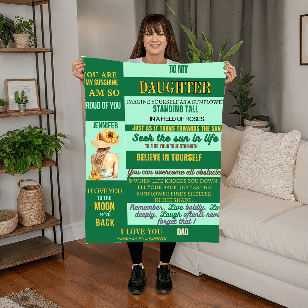 A Sections Green Mint Sunflower Daughter from Dad Sherpa or Fleece Blanket (3:4)
