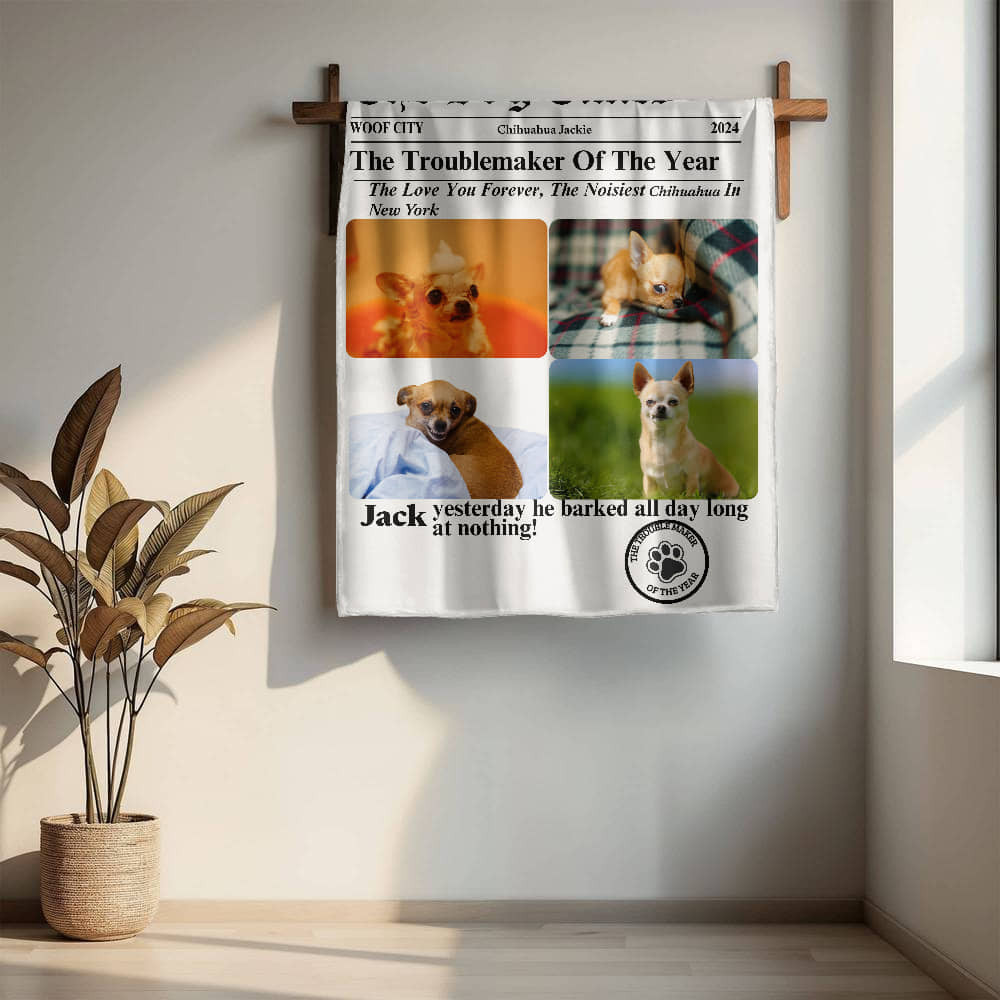 A Personalized Five Photos Newspaper Dog Sherpa or Fleece Blanket