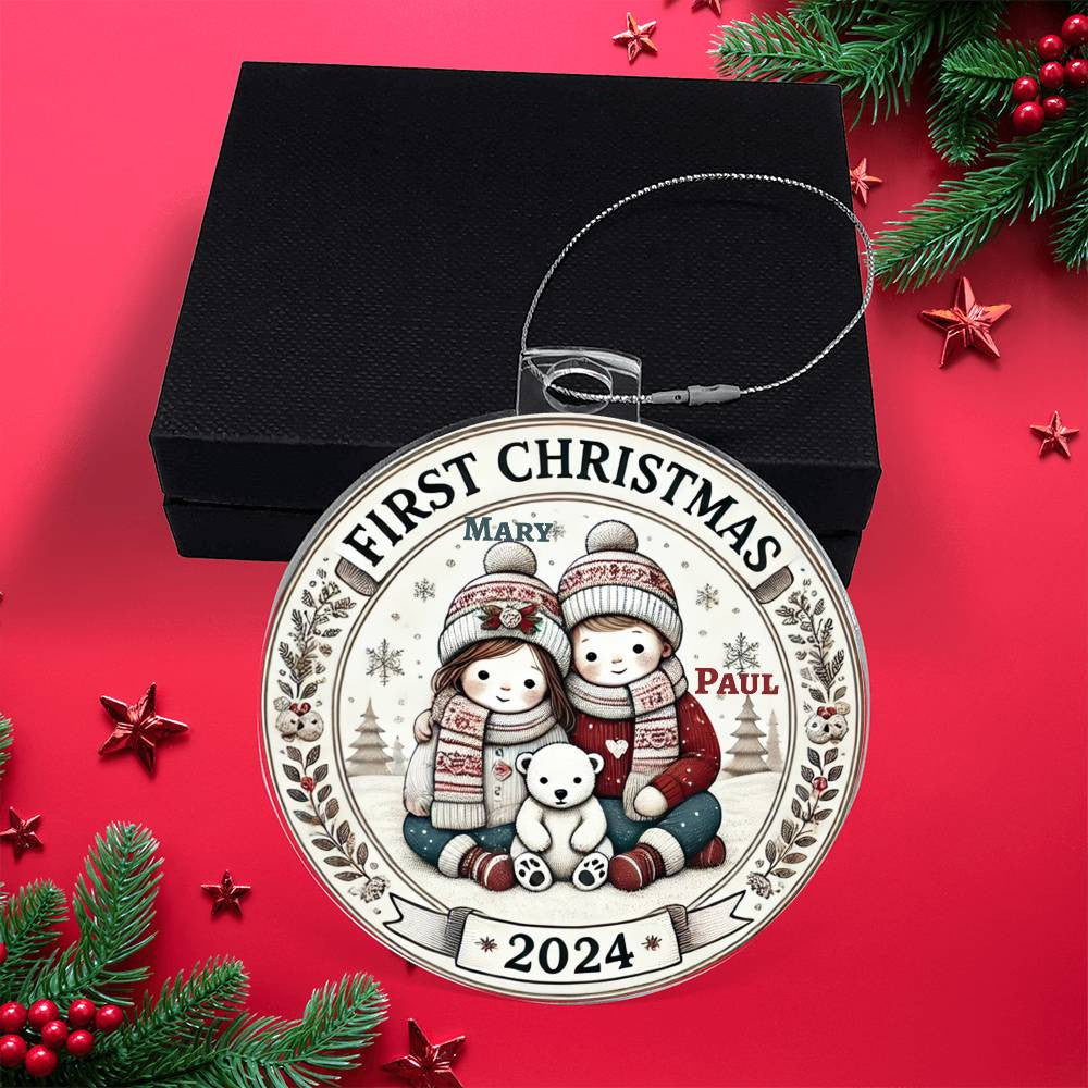 Custom Ornament For Twin Girl Boy First Christmas Newborn Babies Names Year Holiday Family Keepsake Celebration Acrylic Plaque Tree Décor