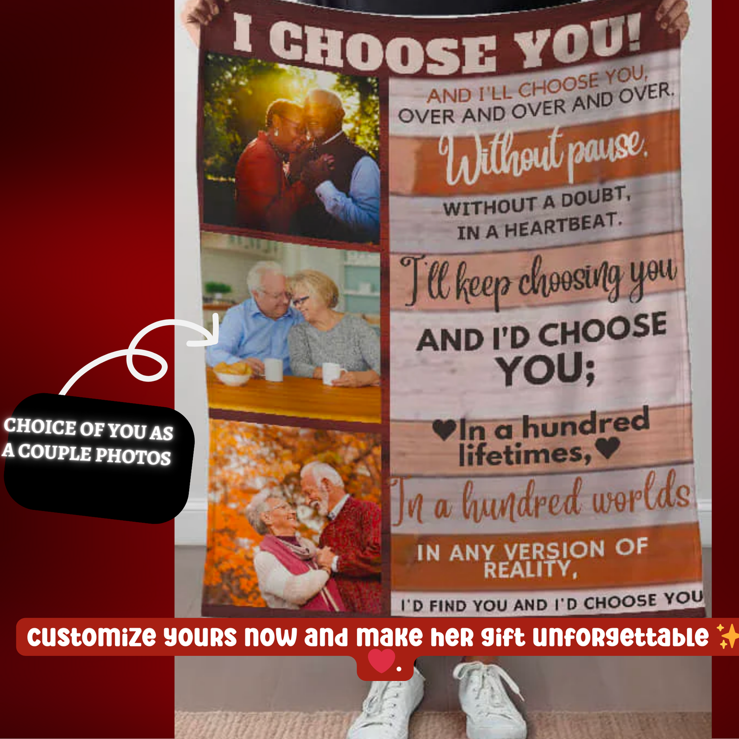 A Photo Personalized I Choose You Sherpa or Fleece Blanket for Older Couple