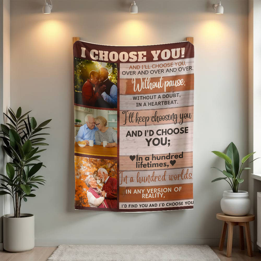 A Photo Personalized I Choose You Sherpa or Fleece Blanket for Older Couple