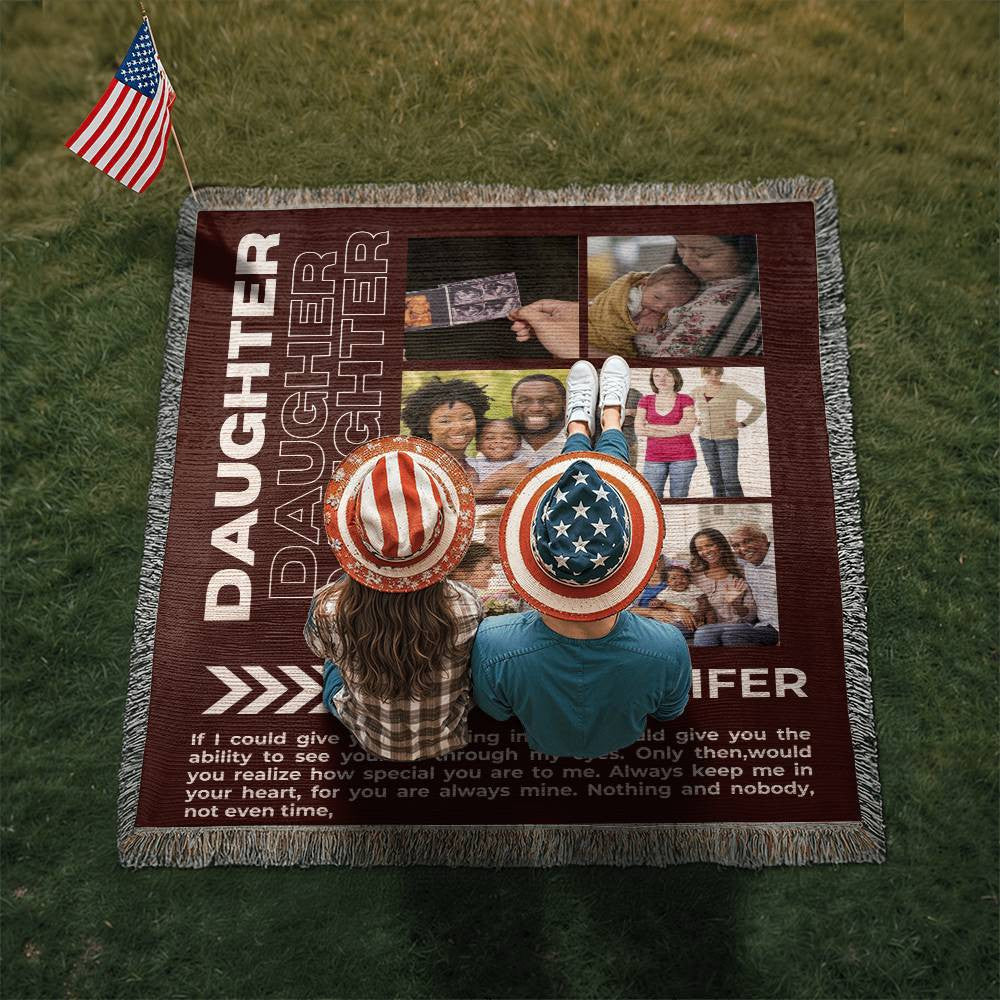 To My Daughter Heirloom Woven Blanket Colour (with 6 custom photos, heartfelt quote, personalized with her name