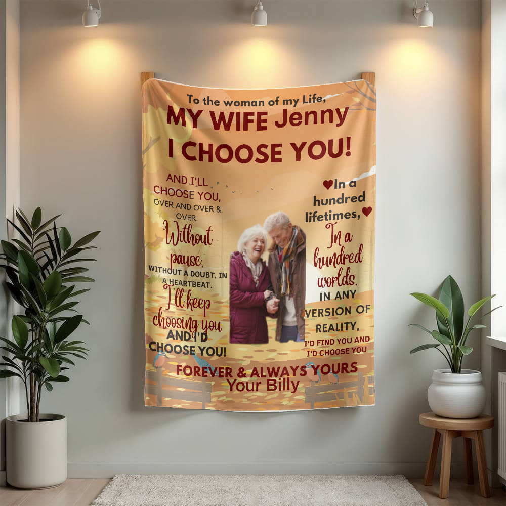 A Personalized I Choose You Sherpa or Fleece Blanket for Older Couple