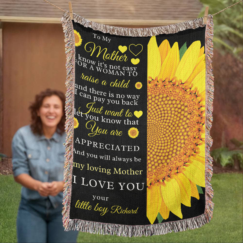 A Sunflower Woven Blanket for Mom from the Son
