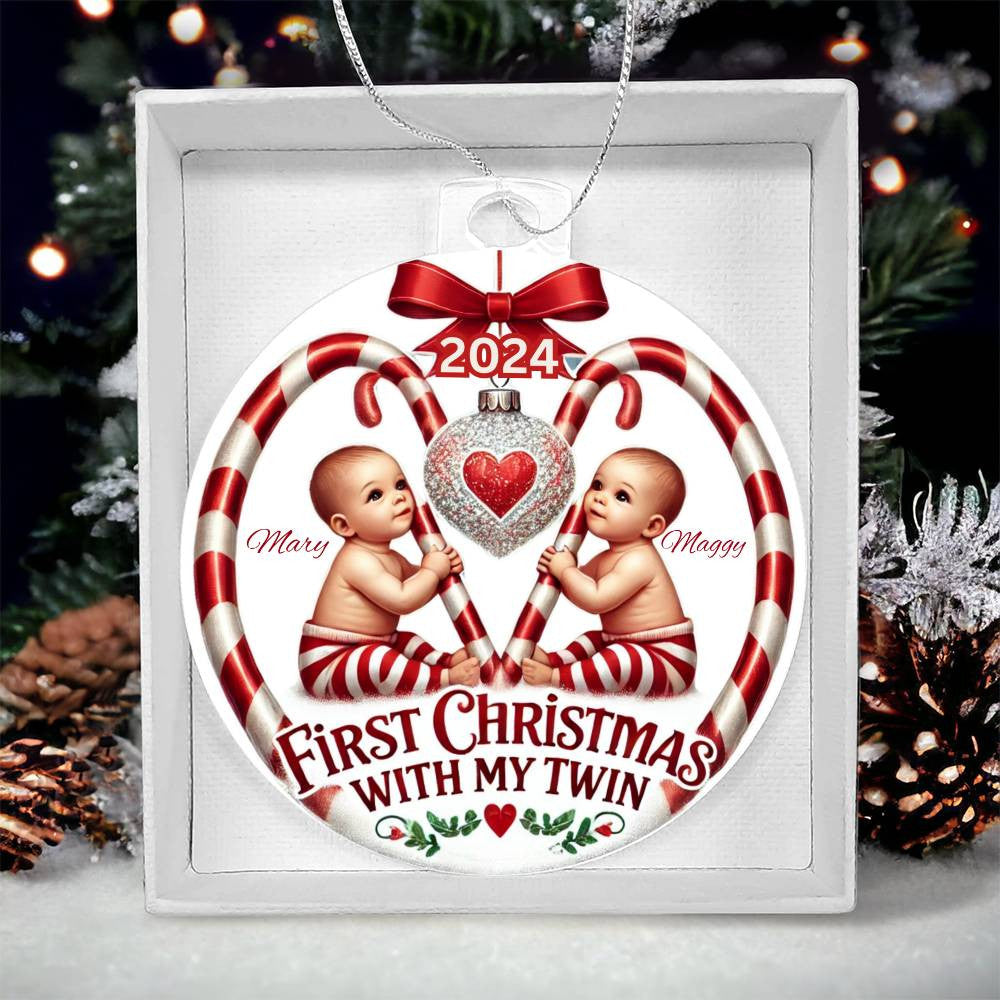 Custom Gift For Twin Girls First Christmas Ornament for Newborn Daughters With Their Names Year Holiday Tree Acrylic Family Keepsake Plaque