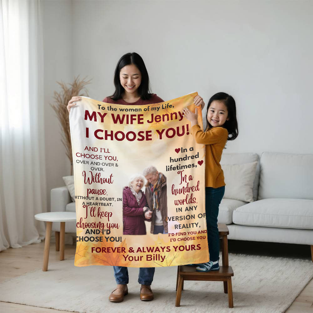 A Personalized I Choose You Sherpa or Fleece Blanket for an Older Couple.