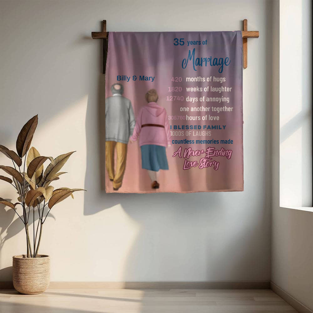A Personalized Anniversary Older Couple Sherpa or Fleece Blanket