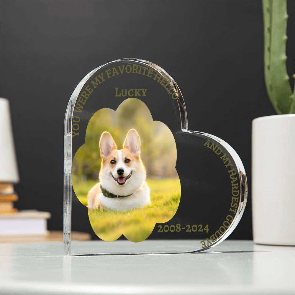 A Dog Memorial Acrylic Heart Shaped Plaque