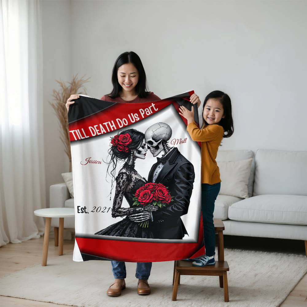A Skeleton Personalized Love Sherpa or Fleece Blanket