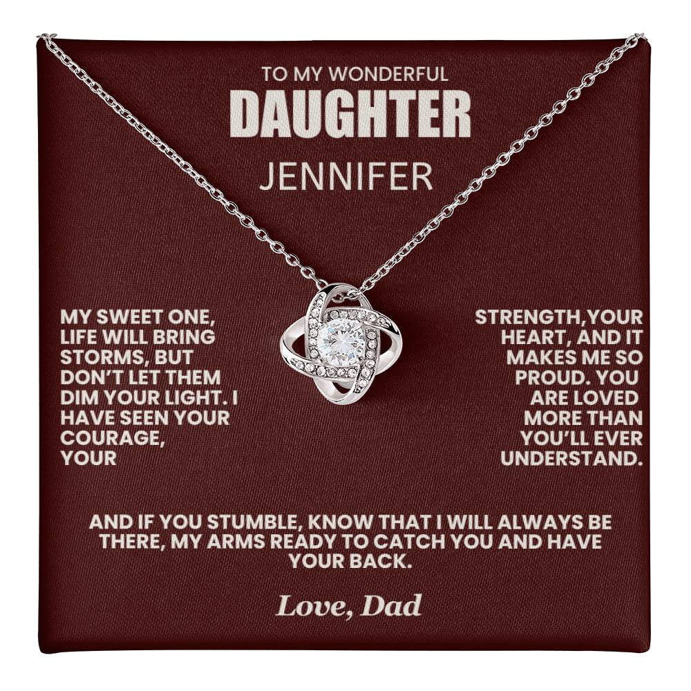 Dancing in the Rain Necklace for Daughter from Dad, Love Knot Necklace