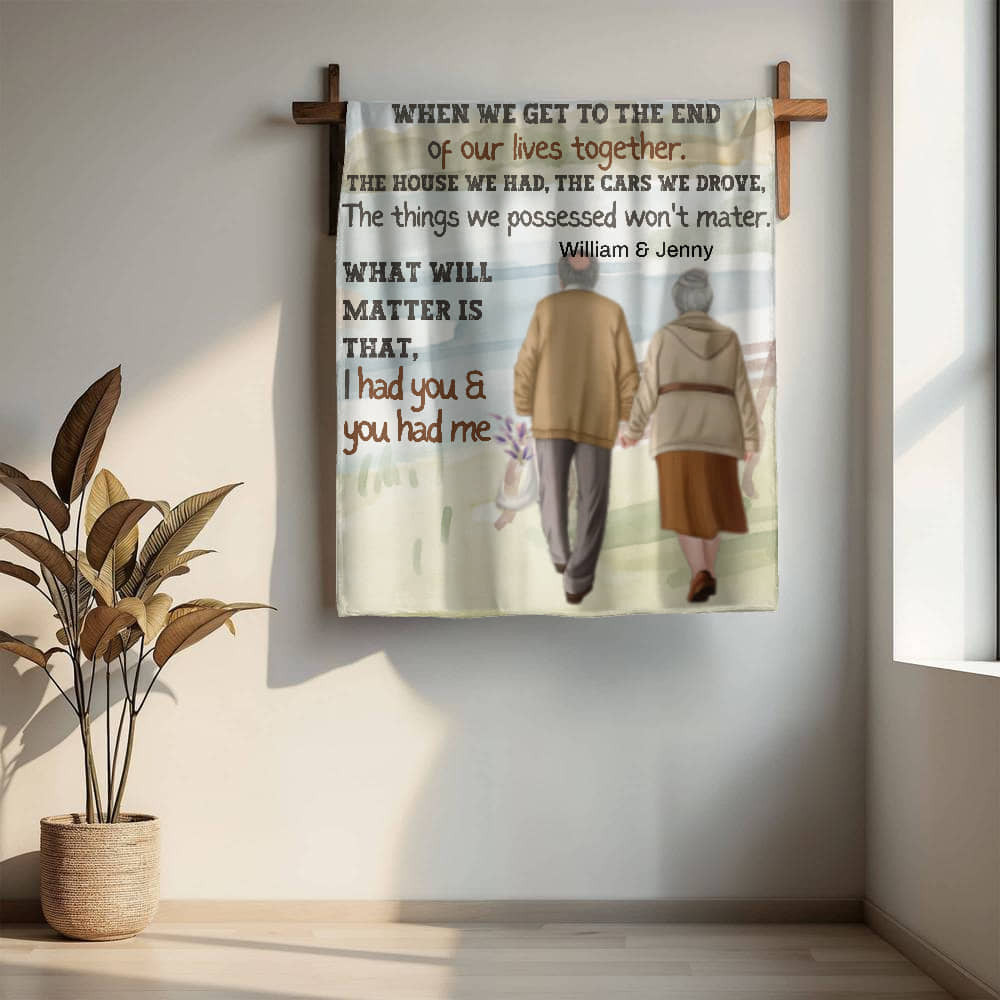 A Personalized Old Couple Sherpa or Fleece Blanket