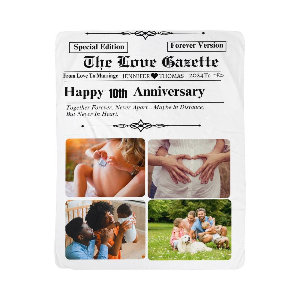 A Newspaper Personalized Anniversary Love Blanket, Choose from Sherpa or Fleece Type