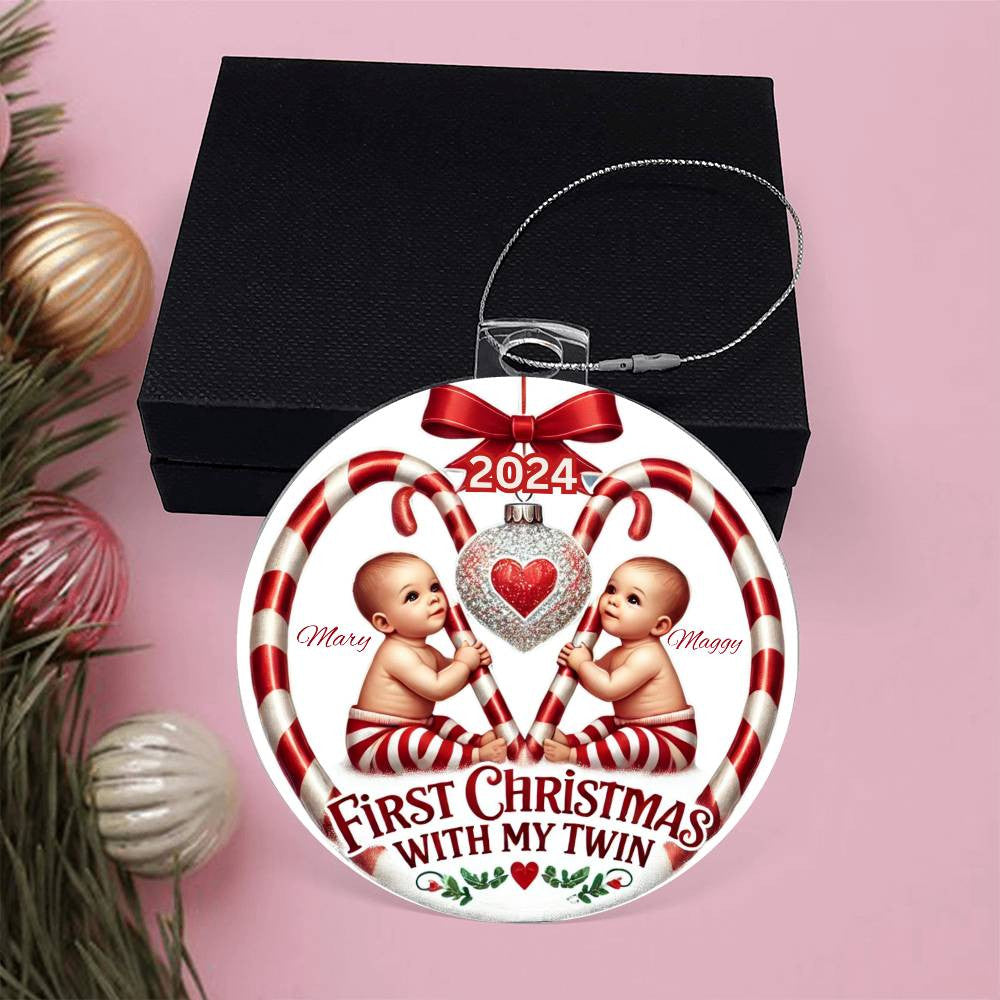 Custom Gift For Twin Girls First Christmas Ornament for Newborn Daughters With Their Names Year Holiday Tree Acrylic Family Keepsake Plaque