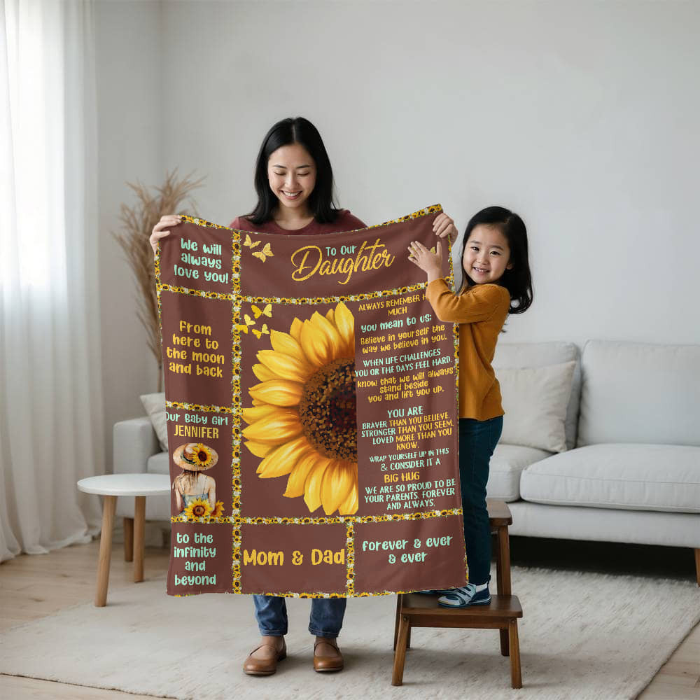 A Big Sunflower Sections 1 Blanket for a Daughter from Mom and Dad Sherpa or Fleece