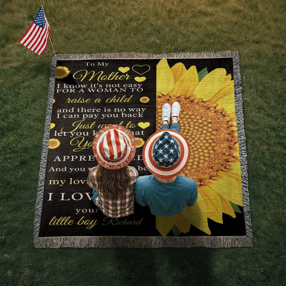 A Sunflower Woven Blanket for Mom from the Son
