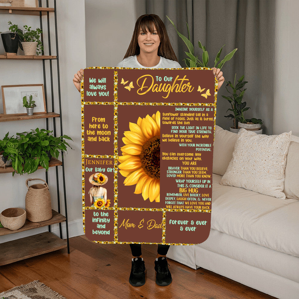 A Sunflower T Sections Daughter from Dad Sherpa or Fleece Blanket (3:4)