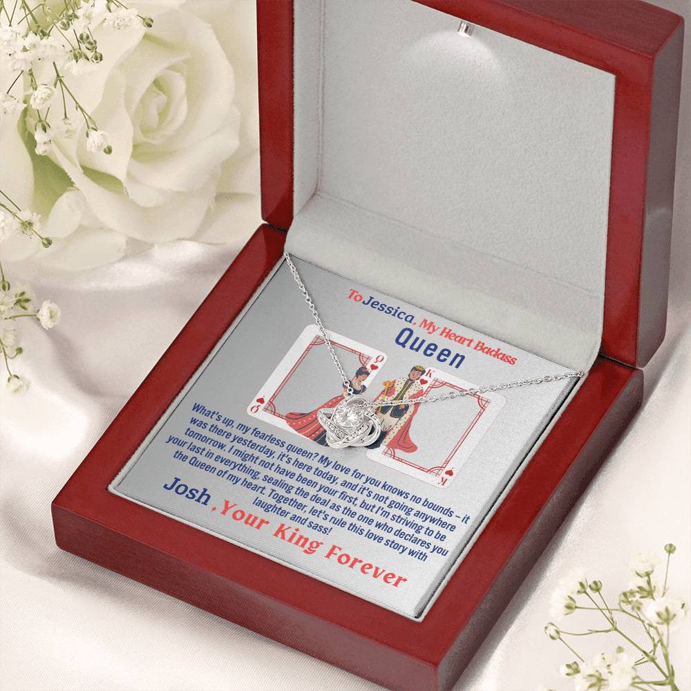 To My Queen: Wife, Girlfriend, Partner, Sweetheart, Love Knot Necklace from the Partner (Yellow & White Gold Variants)