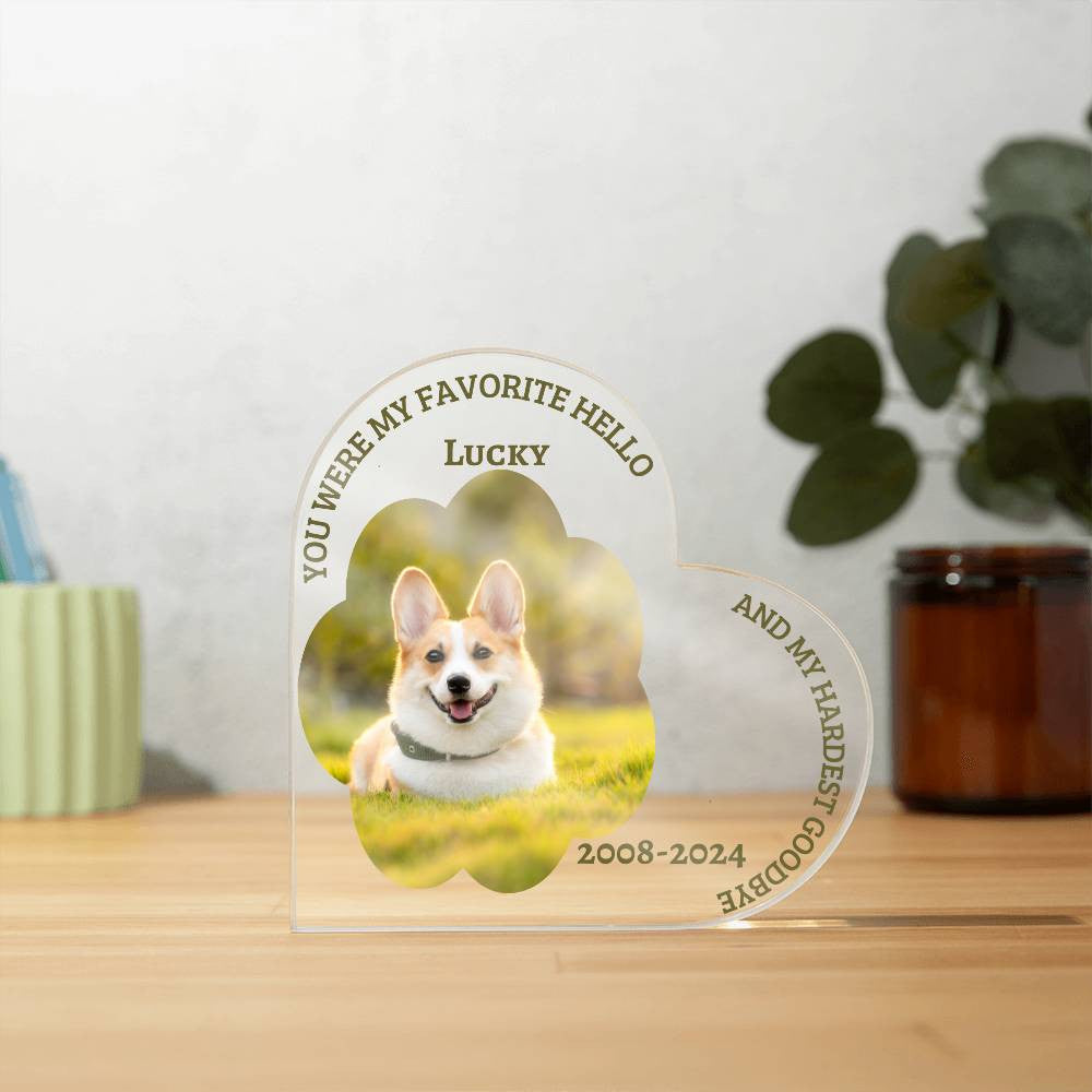 A Dog Memorial Acrylic Heart Shaped Plaque