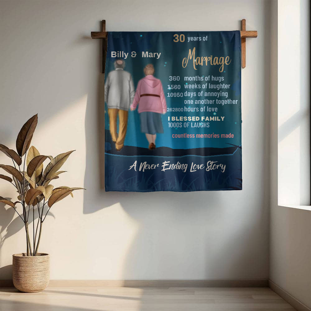 An Aniversary Personalized Sherpa or Fleece Blanket for Older Couple