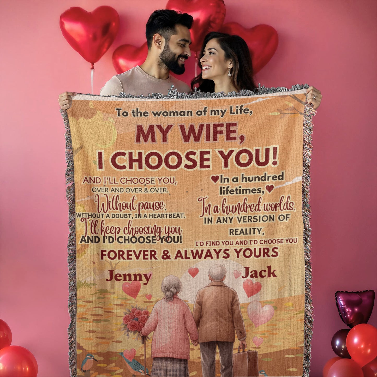Old Couple Sherpa Fleece Blanket (3:4)