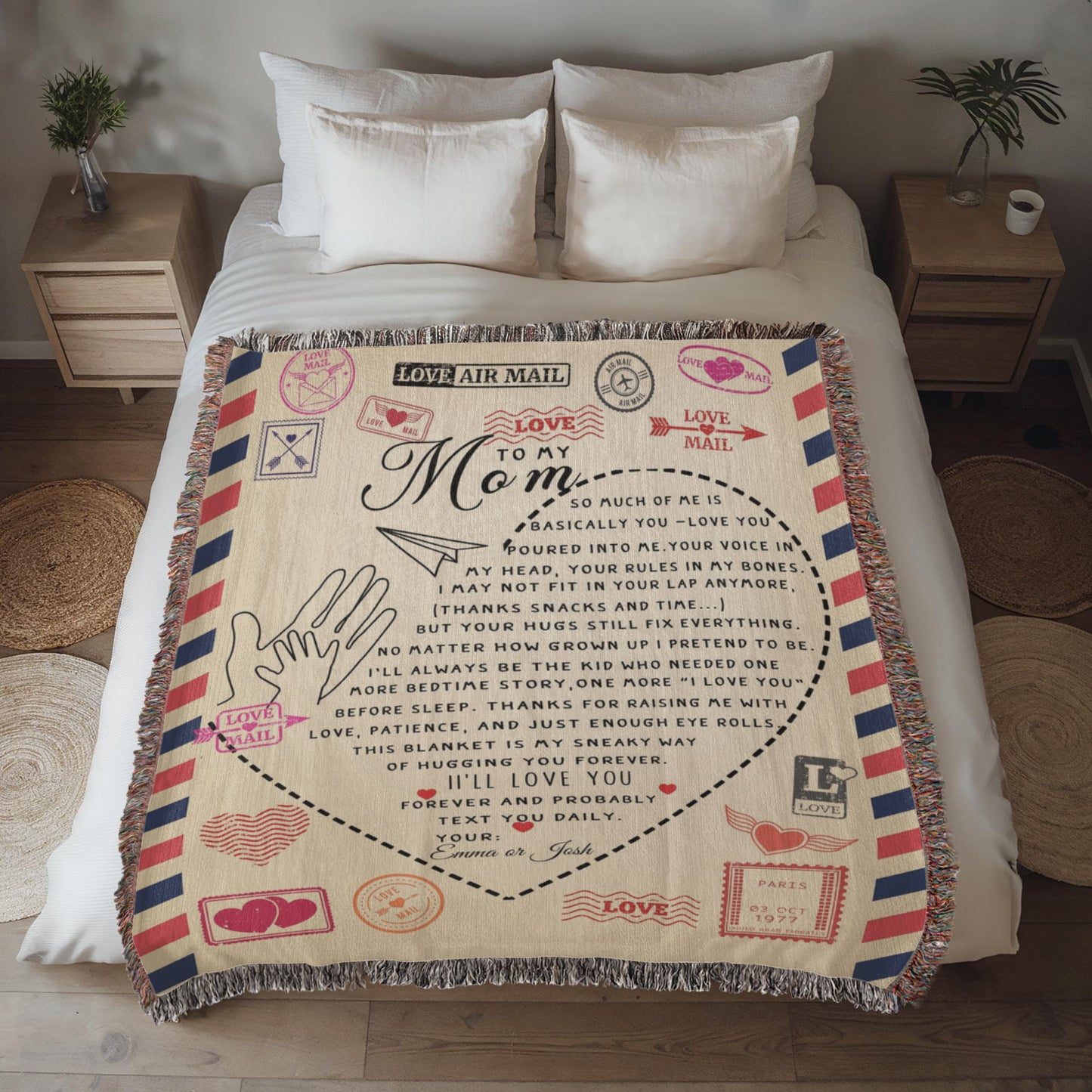 A Custom Blanket Letter to Mom from a Child.