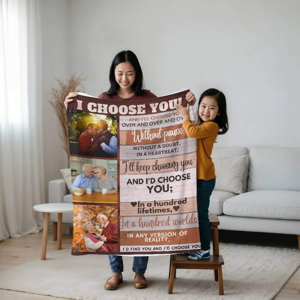 A Photo Personalized I Choose You Sherpa or Fleece Blanket for Older Couple