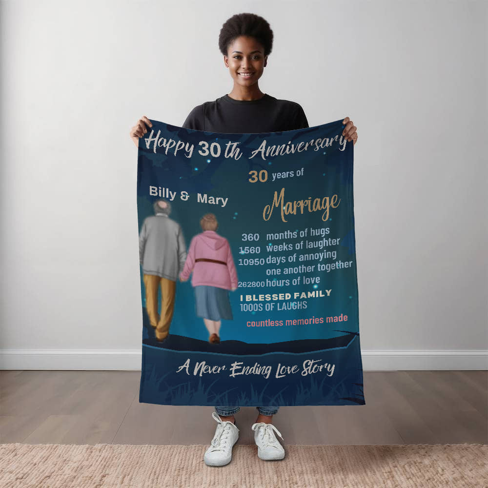 An Aniversary Personalized Sherpa or Fleece Blanket for Older Couple