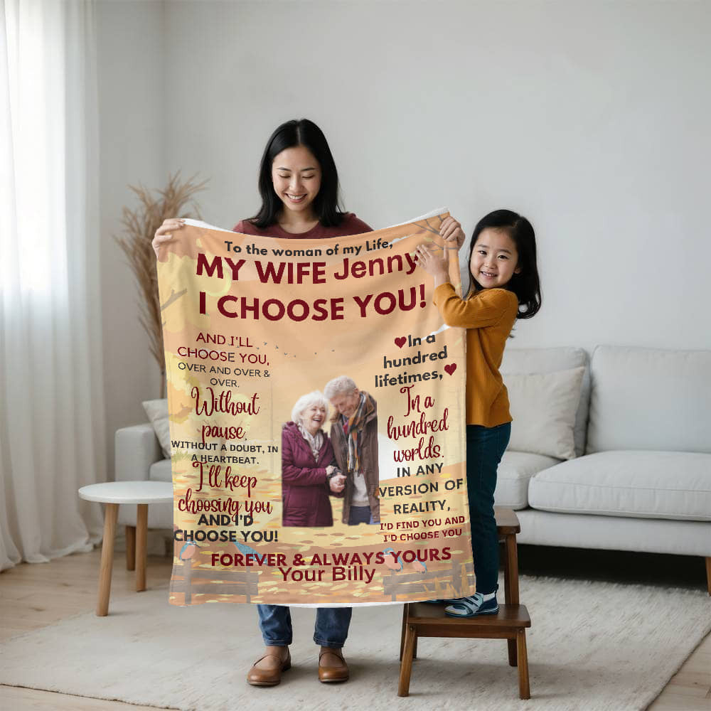 A Personalized I Choose You Sherpa or Fleece Blanket for Older Couple