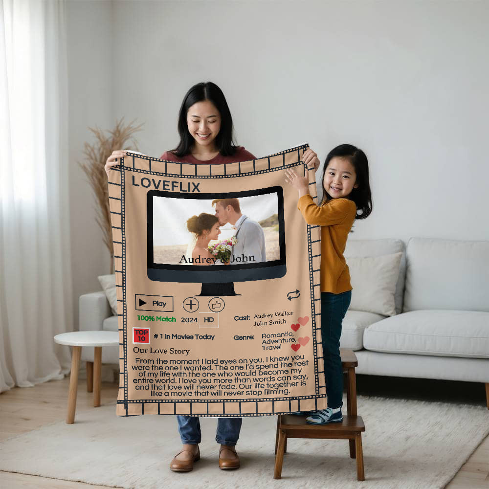 A Loveflix Personalized Love Sherpa or Fleece Blanket