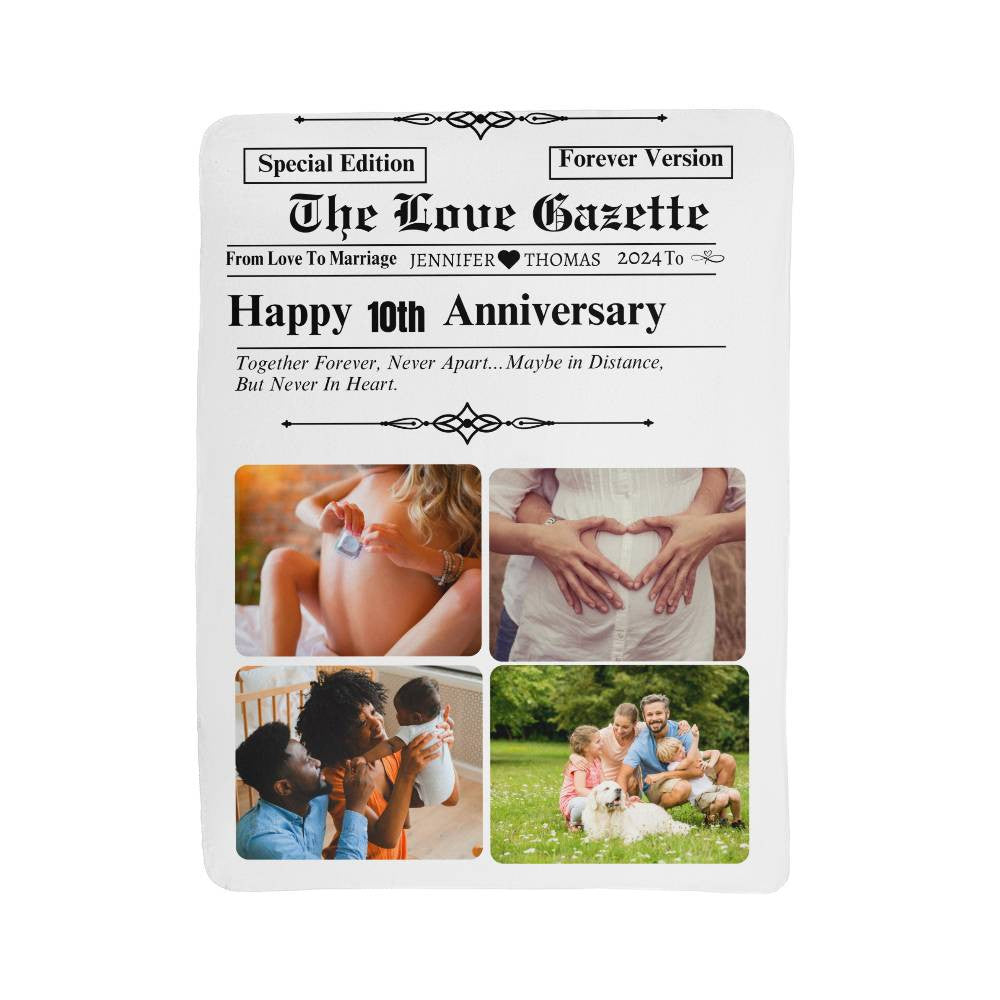 A Newspaper Personalized Anniversary Love Blanket, Choose from Sherpa or Fleece Type