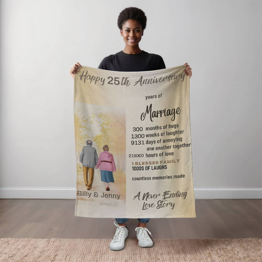 A Personalized Anniversary Old Couple Sherpa or Fleece Blanket