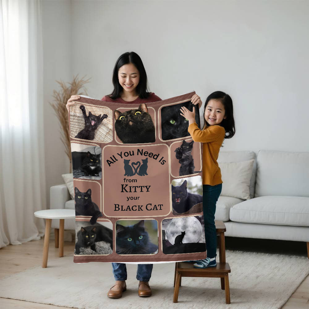 A Photo Personalized Cat Sherpa or Fleece Blanket