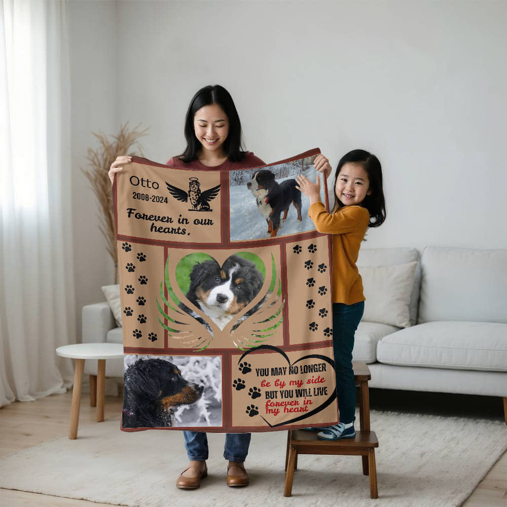 A Photo Personalized Dog Memorial Sherpa or Fleece Blanket